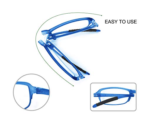 PANTONA –Gafas de Lectura Plegable Montura Ligera,Gafas Presbicia Vista Cansada Flexible con Mini Estuche Bolsillo Portátil ,Azul+2.00