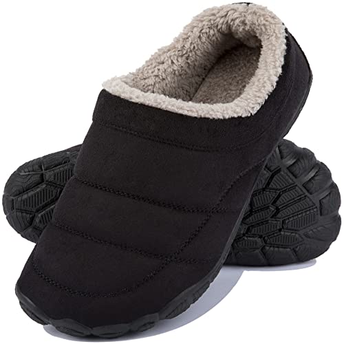 Pantuflas Hombre Invierno Cerradas Zapatillas de Casa Antideslizantes Zapatillas Casa Cómodas de Espuma Viscoelástica Zuecos Calzado de Exterior Abrigado con Suela Maciza Negro 50 EU