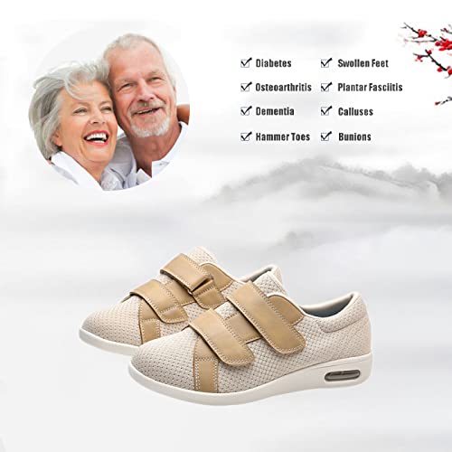 Pantuflas para Hombre con fácil Cierre para diabéticos，Zapatos Diabéticos Respirable Zapatillas Ortopédica para ensanchar Ajustable Cómoda Artritis Edema Zapatos hinchados，Beige▁39