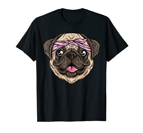 Pañuelo Cinta Rosa Pug Cáncer de Mama Superviviente Regalos Mujeres Camiseta