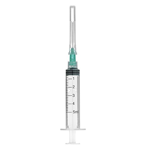 Paquete de 25 jeringas de 5 ml con agujas de relleno y tapas de almacenamiento de 18 G de 1,0 pulgadas (Luer Lock)