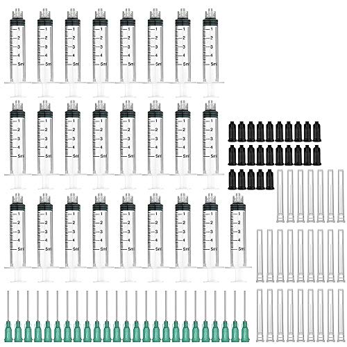 Paquete de 25 jeringas de 5 ml con agujas de relleno y tapas de almacenamiento de 18 G de 1,0 pulgadas (Luer Lock)