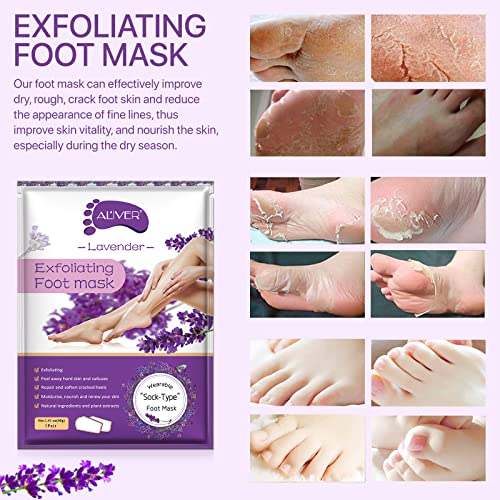 Paquete de 3 mascarillas exfoliantes para los pies, calcetines exfoliantes para los pies, callosidades, removedor de piel muerta, mascarilla exfoliante para los pies con aloe para pieles secas