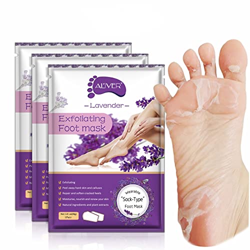 Paquete de 3 mascarillas exfoliantes para los pies, calcetines exfoliantes para los pies, callosidades, removedor de piel muerta, mascarilla exfoliante para los pies con aloe para pieles secas