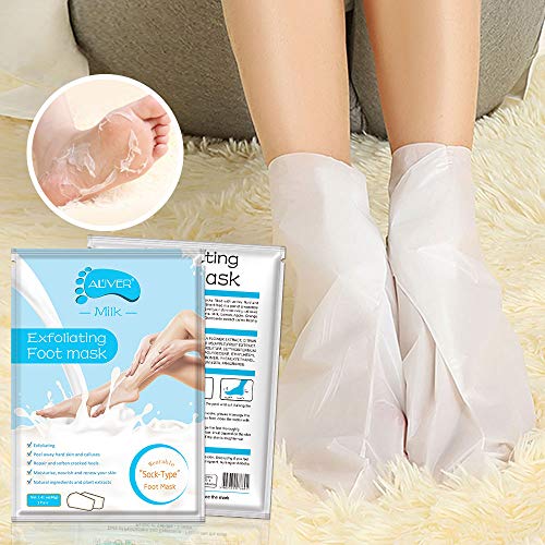 Paquete de 3 mascarillas exfoliantes para los pies, calcetines exfoliantes para los pies, callosidades, removedor de piel muerta, mascarilla exfoliante para los pies con aloe para pieles secas