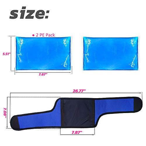 Paquete de frío de gel de hielo para rodilla para rodilla reutilizable con correa - Perfecto para cirugía de reemplazo, hinchazón, alivio del dolor articular, artritis y más - 8"x 5,5"