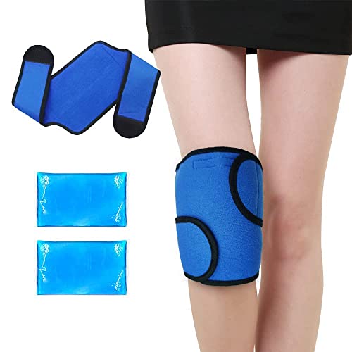 Paquete de frío de gel de hielo para rodilla para rodilla reutilizable con correa - Perfecto para cirugía de reemplazo, hinchazón, alivio del dolor articular, artritis y más - 8"x 5,5"