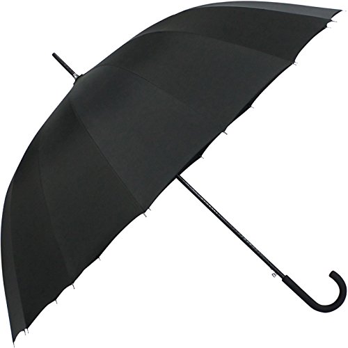 Paraguas largo automático de iX-Brella de 16 varillas de fibra de vidrio – muy estable de color negro Negro negro 125 cm