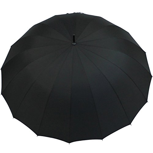 Paraguas largo automático de iX-Brella de 16 varillas de fibra de vidrio – muy estable de color negro Negro negro 125 cm