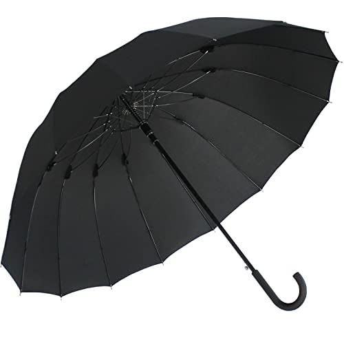 Paraguas largo automático de iX-Brella de 16 varillas de fibra de vidrio – muy estable de color negro Negro negro 125 cm