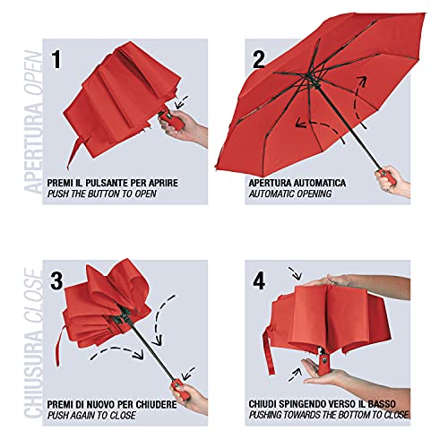 Paraguas Mujer Plegable Antiviento - Paraguas Plegable Resistente al Viento - Paraguas Pequeño de Bolso Tamaño Grande con Abre y Cierre Automático - Sombrilla Lluvia Portátil Diámetro 100 cm (Rojo)