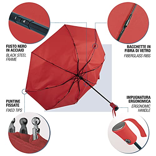 Paraguas Mujer Plegable Antiviento - Paraguas Plegable Resistente al Viento - Paraguas Pequeño de Bolso Tamaño Grande con Abre y Cierre Automático - Sombrilla Lluvia Portátil Diámetro 100 cm (Rojo)