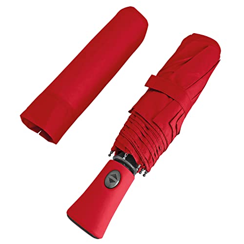 Paraguas Mujer Plegable Antiviento - Paraguas Plegable Resistente al Viento - Paraguas Pequeño de Bolso Tamaño Grande con Abre y Cierre Automático - Sombrilla Lluvia Portátil Diámetro 100 cm (Rojo)