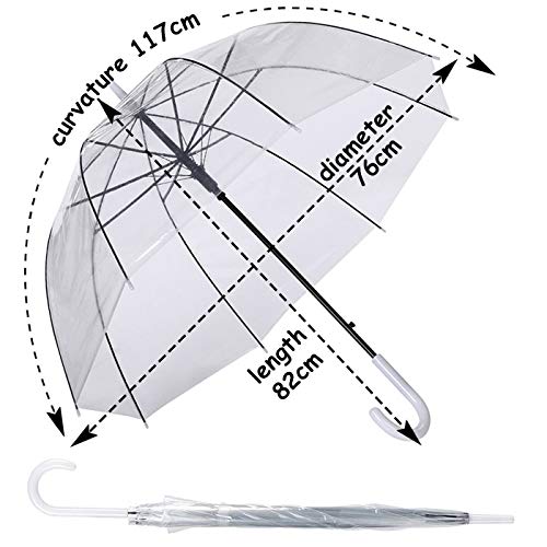 Paraguas Transparente Cúpula Automático Mujer. Paraguas Burbuja Infantil, Paraguas Original Largo, Niño y Niña, Paraguas Novia 82cm