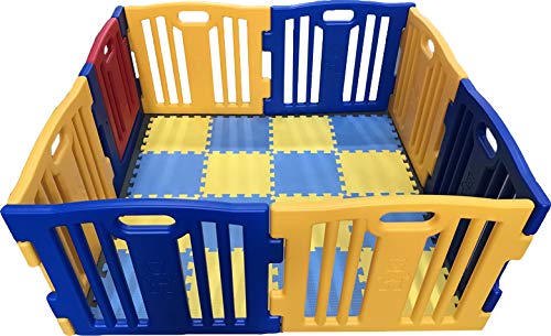 Parque de Bebe XL 8 Piezas Star Ibaby Play Twin/Incluye alfombra puzzle 16 piezas/Multiples Formas de Montaje