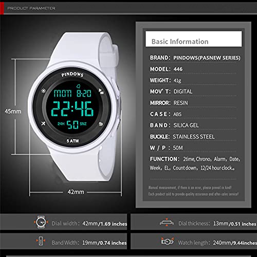 Pasnew-446 Reloj niña Mujer o niños Reloj Deportivo Digital Reloj Alarma Luz Impermeable Cronómetro multifunción de Moda.