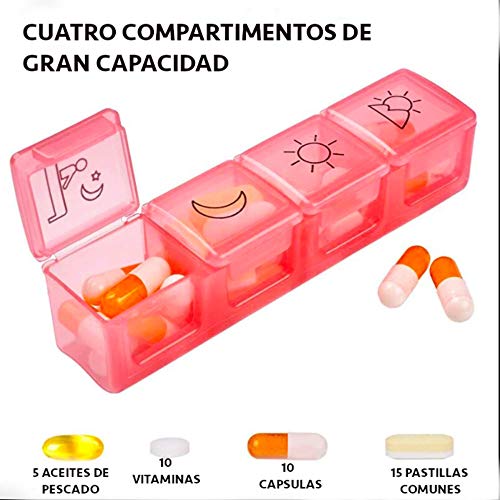 Pastillero Semanal 4 Tomas con 28 Compartimentos, Organizador de Medicamentos y Pastillas 7 Días, Caja de Pastillas Grande para Viaje y de Bolsillo 4T