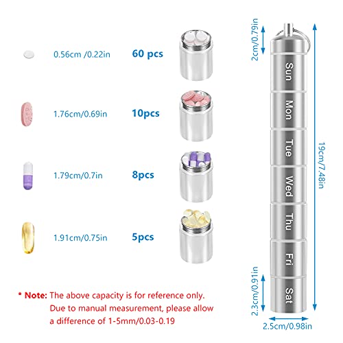 Pastillero Semanal 7 Dias ，Pastillero Semanal de Aluminio Humedad e impermeable con llavero,Organizador diario de medicación con 7 Compartimentos,Cualquier Combinación,Apto para Viajes y Exteriores