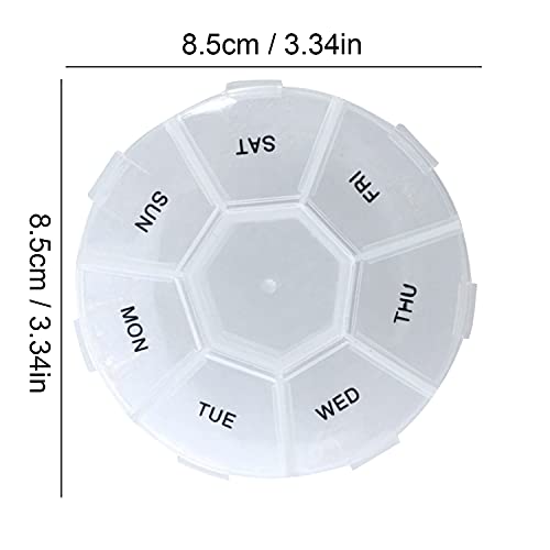 Pastillero semanal con 7 compartimentos para 7 días de bolsillo organizador semanal para medicamentos caja para fármacos semanales forma redonda