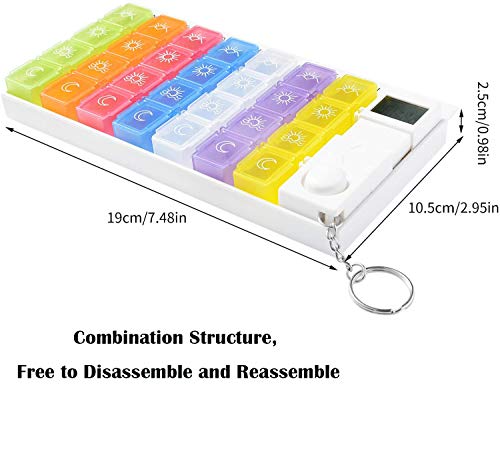 Pastillero Semanal con Recordatorios De Alarma, 7 Dias Pastillero de Viaje Organizador Pastillas Electronico - 28 Compartimentos