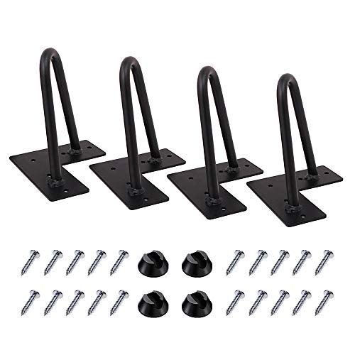 Patas de horquilla 4 pulgadas juego de 4, DIY muebles metal patas de mesa perfectas para gabinete, armario, gabinetes de TV, cajones, mesita de noche, 3/8"diámetro negro satinado