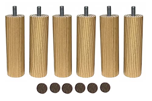 Patas somier Base tapizada de Madera Maciza con Tuerca de M10 (metrica 10) Diferentes Medidas y Colores Patas de Cama Patas para Bases tapizadas (6 Unidades 15 cm, Natural)