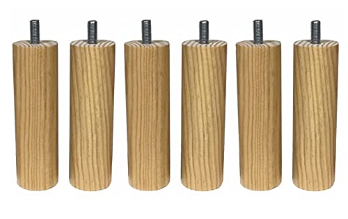 Patas somier Base tapizada de Madera Maciza con Tuerca de M10 (metrica 10) Diferentes Medidas y Colores Patas de Cama Patas para Bases tapizadas (6 Unidades 15 cm, Natural)