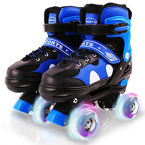 Patines 4 Ruedas, Patines Roller Ajustables,Patines Paralelos con Ruedas Luminosas Transpirable para Niñas, Niños y Principiantes Tamaño S(27-32