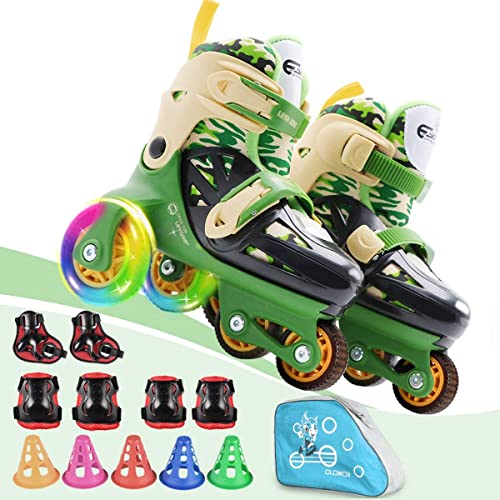 Patines Niña 4 Ruedas Ajustables con Luz LED Patines Niño Apto para Principiantes Patines 4 Ruedas Niña Puede Ser Usado en Interiores y Exteriores Patines 4 Ruedas(Camuflaje S)