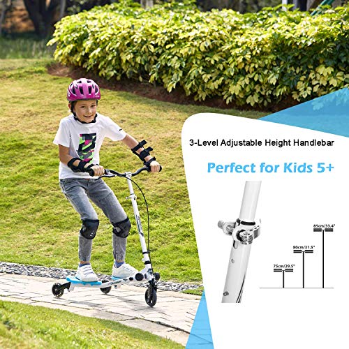 Patinete Scooter de 3 Ruedas Swing Scooter Plegable Altura Ajustable, para Niños de 5 +/Adolescentes