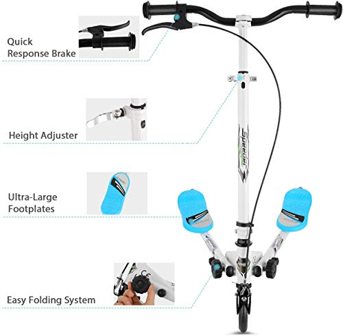 Patinete Scooter de 3 Ruedas Swing Scooter Plegable Altura Ajustable, para Niños de 5 +/Adolescentes