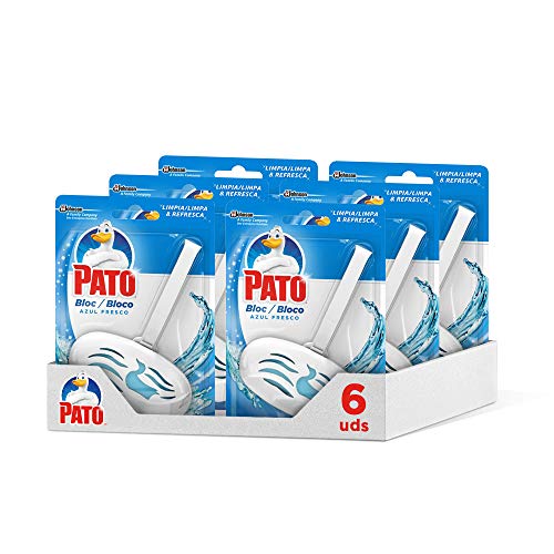 PATO Bloc Limpiador y Ambientador Para Inodoro, Colgador + Recambio, Azul Fresco, Pack de 6 Unidades