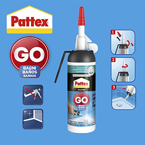 Pattex 2246860 Silicona Go Baños, silicona blanca para una aplicación fácil y precisa, silicona antimoho para baño y cocina, sellador de juntas impermeable, 1 x 100 ml