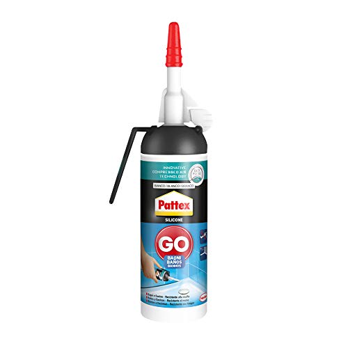 Pattex 2246860 Silicona Go Baños, silicona blanca para una aplicación fácil y precisa, silicona antimoho para baño y cocina, sellador de juntas impermeable, 1 x 100 ml