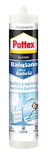 Pattex Baño Sano, silicona antimoho e impermeable, silicona transparente duradera para cocina y baño, resistente silicona sanitaria, 1 cartucho x 280 ml