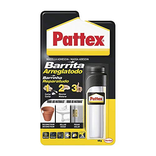 Pattex Barrita Arreglatodo Masilla bicomponente, pasta moldeable para pegar y reparar, 48 g + Pattex Nural 2 Reparador de esmalte y porcelana, esmalte permanente blanco para desconchados,1 x 50 g