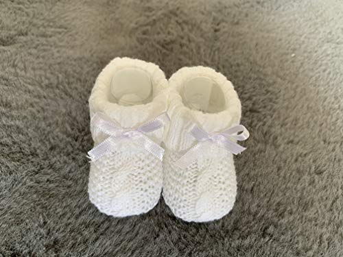 Patucos De Lana Clasicos Surditos para Bebé Niñas 0-3 Meses - Trenzado - en Caja Regalo Calcetines con Lazo para Bebé Recién Nacidos Niñas Pequeñas (Blanco)