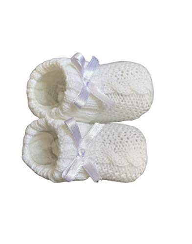 Patucos De Lana Clasicos Surditos para Bebé Niñas 0-3 Meses - Trenzado - en Caja Regalo Calcetines con Lazo para Bebé Recién Nacidos Niñas Pequeñas (Blanco)