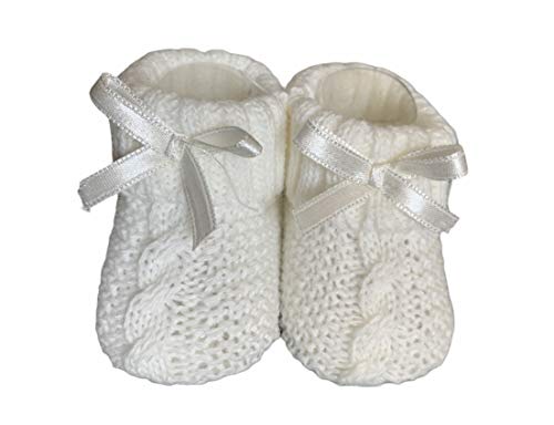 Patucos De Lana Clasicos Surditos para Bebé Niñas 0-3 Meses - Trenzado - en Caja Regalo Calcetines con Lazo para Bebé Recién Nacidos Niñas Pequeñas (Blanco)