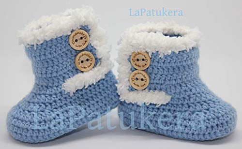 Patucos para bebé de crochet, Unisex. Estilo botas Canadá de color a elegir, realizadas en lana, tallas de 0 hasta 9 meses, hechos a mano en España. Regalo para bebé