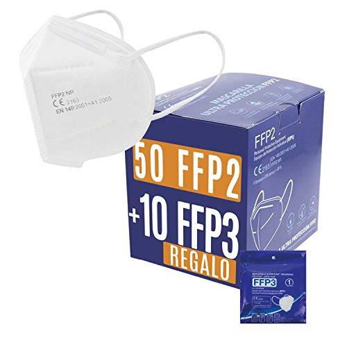 PAULA ALONSO PA Mascarillas FFP2 + FFP3 Homologadas CE certificado NR Sin válvula PACK: 50 FFP2 + 10 FFP3 de regalo BLANCAS