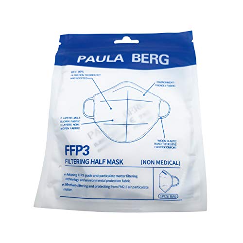 Paula Berg 20x FFP3 - Mascarilla antipolvo plegable - con accesorio para el oído - filtro del 99% - sin válvula - embalada herméticamente