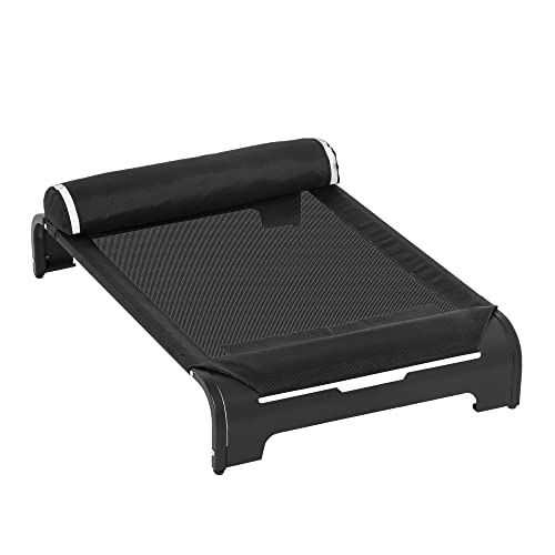 Pawhut Cama Elevada para Mascotas Perros Gatos Tela Transpirable con Almohada Extraíble Exterior Interior Jardín Terraza 91x60x23 cm Negro