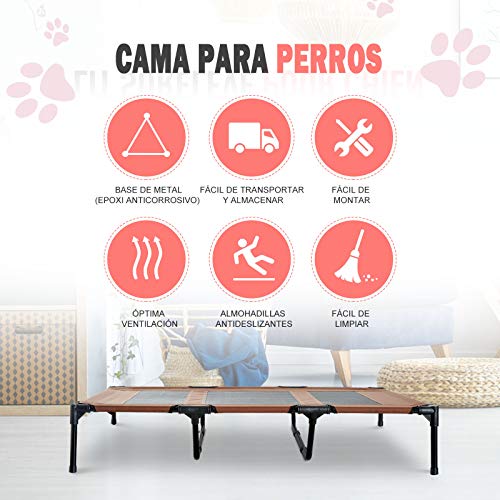 PawHut Cama Mascota para Perros Gatos Camas para Domir Relajar Exterior Terraza Jardín Malla de Ventilación