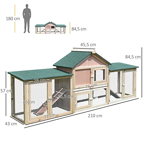 Pawhut Conejera de Exterior Grande Gallinero Pajarera Granja Casa para Animales Pequeños Jaula Mascota Conejos Gallinero 210x45.5x84.5cm