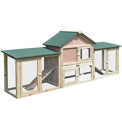 Pawhut Conejera de Exterior Grande Gallinero Pajarera Granja Casa para Animales Pequeños Jaula Mascota Conejos Gallinero 210x45.5x84.5cm