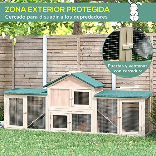 Pawhut Conejera de Exterior Grande Gallinero Pajarera Granja Casa para Animales Pequeños Jaula Mascota Conejos Gallinero 210x45.5x84.5cm