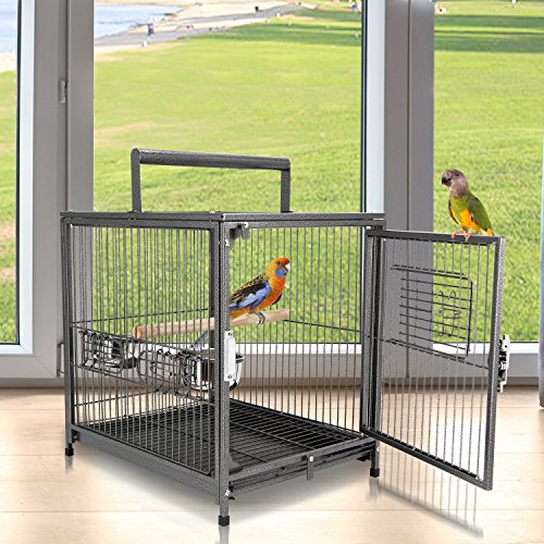 Pawhut Jaula para Pájaro Metálica Espaciosa para Loros Interior o Exterior con 4 Puertas 2 Comederos Inoxidables Desmontable Fácil de Transportar 45,7x35,5x56 cm