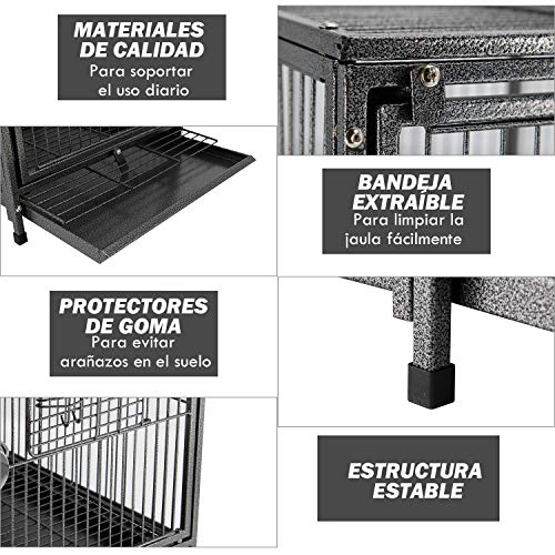 Pawhut Jaula para Pájaro Metálica Espaciosa para Loros Interior o Exterior con 4 Puertas 2 Comederos Inoxidables Desmontable Fácil de Transportar 45,7x35,5x56 cm