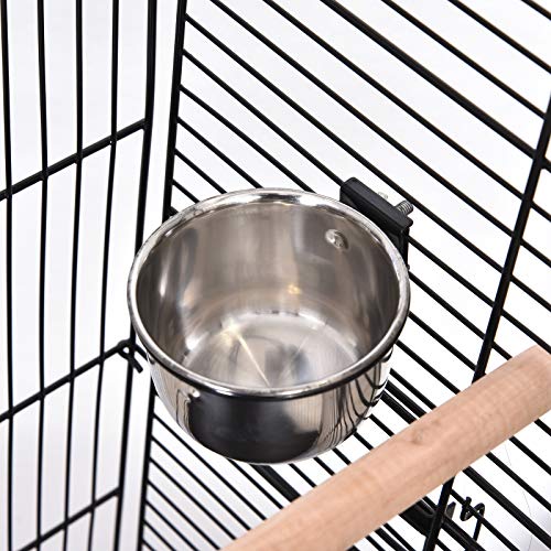 Pawhut Jaula para Pájaros con Soporte y Ruedas Bandeja Extraíble 2 Comederos Repisa Inferior Metal para Canarios Periquitos Loros 53x53x147 cm Negro